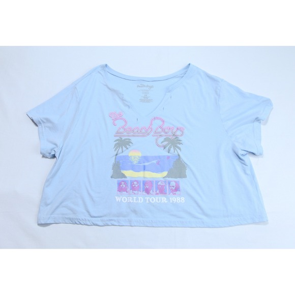 Hybrid Apparel Tops - The Beach Boys World Tour 1988 Graphic Crop Top Light Blue Women 2X